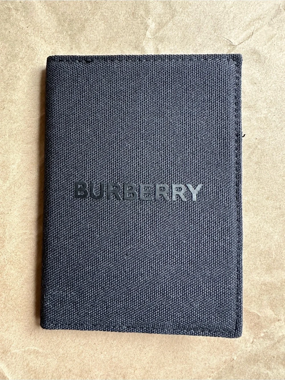 New BURBERRY Black Passport Holder Travel Wallet Canvas Card Case.